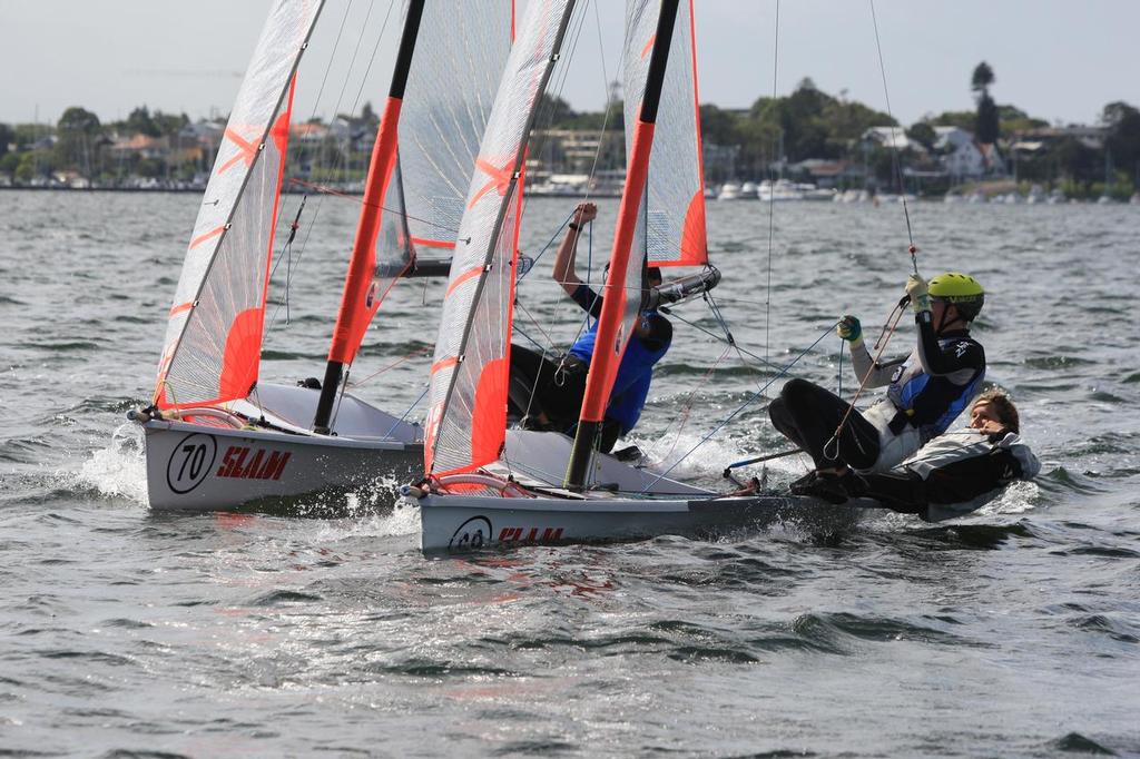 John Cooley has the inside lane on Tom Crockett at windward mark in Race 5 © Red Hot Shotz Sports Photography .